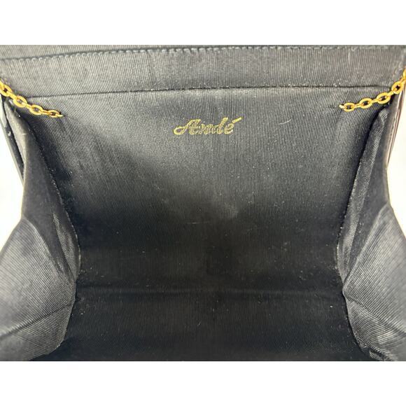 Vintage Midcentury Ande Handbag Black Clutch Purse Patent Leather with Chain - Picture 13 of 16